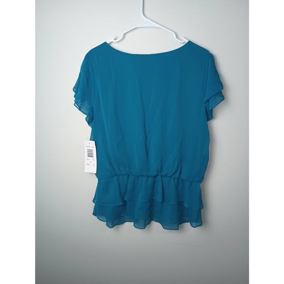 Sunny Leigh Teal Layered Blouse Flutter Sleeves NWT Women Size XL Gift - Picture 5 of 5